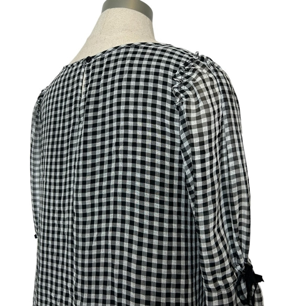 Max Studio Gingham Black White Plaid Long Sleeve Ruffle Tie Sleeve Blouse - Picture 8 of 16